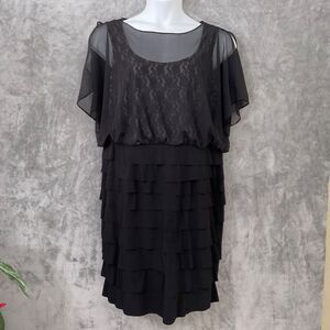 LONDON TIMES Cocktail party LBD Dress Women's Size 14W pleated blouses illusion